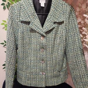 Chico's Women's Tweed Jacket - Green and Blue Sz 0